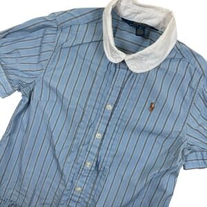 Polo Ralph Lauren Shirt Dress Girls 10 Blue Striped Peter Pan Collar Drop Waist
